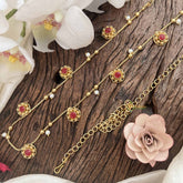 Vriksham Classic Floral Champ Gold Look Style Hipchain-Red-Pearls-G20778